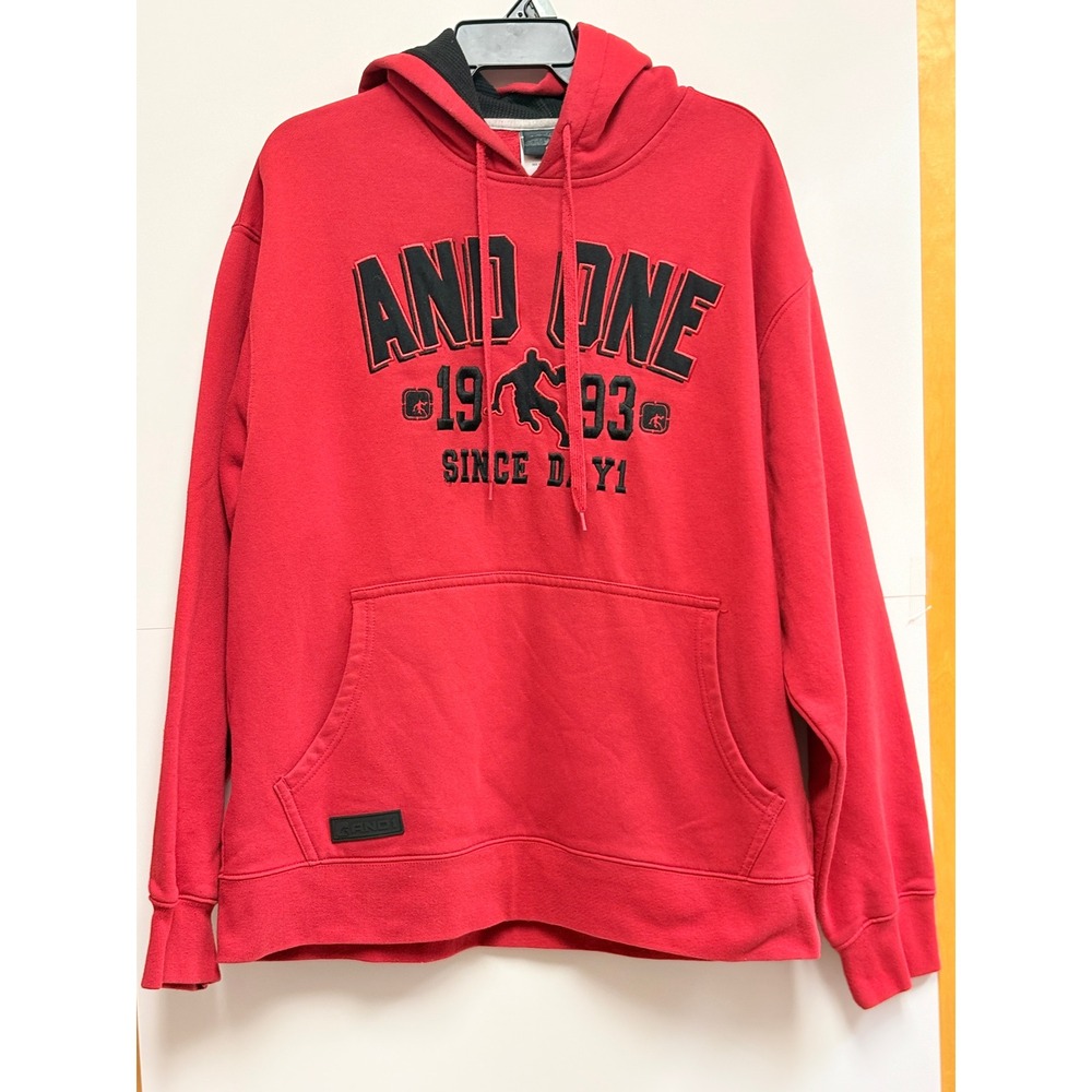 AND1 Mens Red Basketball Hoodie Embroidered Spellout Since Day 1 XL RN117927